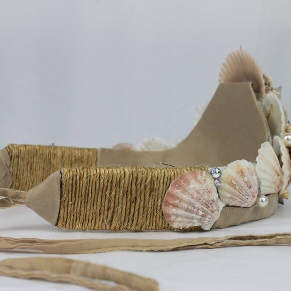 Mermaid Seashell Pearl Crown with Ties Handcrafted main image 11